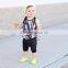 (CT204#black)New design Cotton knitted summer sleeveless t shirt black leather short 2pc boy summer outfit sets for children