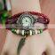 retro bronze case wings pendant genuine leather bracelet women quartz vintage watch