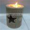Star & leaf carved ceramic votive candle holder
