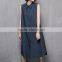 summer new style women clothing middle and maxi a line cotton linen stripe loose sleeveless dress