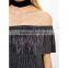 women clothing factory off shoulder ruffle top shiny tops for girls