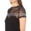 Wholesale Women Apparel Sexy Black Round Neck Short Sleeves Sheer Polka-dot Cotton-blend Jersey T-shirt(DE0208T)