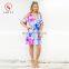 Custom fashion design beaustiful printing ruffle short sleeve cutout shoulder comfortable soft dress for ladies beach wear