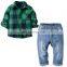 boys 2pcs clothes popular children clothing set Handsome Grid Long Sleeve boys Sets casual kids suit