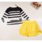 2015 Whosale hot sale children autumn clothing set european style cute baby girl striped t-shirt and skirt 2pcs set