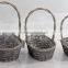 3pcs oval grey wicker flower baskets /potswith handle