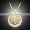 2016 New Vintage Hollow Out Round Gold Plated Rhinestone Pendant Necklace Long Chain for Women Jewelry Gifts