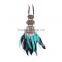 Retro Style Flock Necklaces Jewelry Coffee Flocking Chain Three Round Engraved Metal Black Blue Feather Pendant Long Body Chain