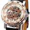 Rose Gold Steampunk Transparent Skeleton Roman Numerals Men's Mechanical Watch