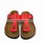 2015 red flip-flops cork outsole lady leather sandal shoes
