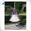 Outdoor or indoor patio rattan single seat swing chair with stand with white cushions
