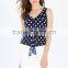 2015 Newest Style Dot Print Blouse Sleeveless Knot Front Chiffon Blouse