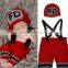Newborn Baby Firefighter Fireman Red Hat Outfit, 2 pc Red Pant Set w/Suspenders, Photography Prop