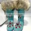 Aidocrystal Women Fur Tassel Snow Boots Handmade Diamond Turquoise Covered lady Winter Shoes