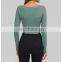 Ready to ship women fitness workout clothing new arrival women inset bra long sleeve gym yoga crop top