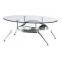 Glass top stainless steel base table oval top coffee table