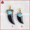 Wholesale Natural big black agate crescent horn pendant, Fashion boho crescent horn pendant with turquoise Charm