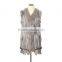 QDMJ006 Lady Clothes Long Knit Rabbit Fur Vest With Raccoon Dog Fur Collar For Women Clothing