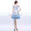 Wholesale Latest Blue and White A-line Printed Off Shoulder Dresses                        
                                                Quality Choice