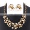 Gold plating stud earring and necklace imitation pearl fashional jewelry set decorated with rhinestone