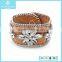 European Charm Design Rose Gold Plated Chain Goatskin Leather Green Crystal Glass Beads Bracelet