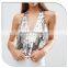 Sexy Backless Halter Silver Sequin Bodysuits Ladies Sexy Bodysuit
