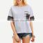 Wholesale Women Apparel Round Neck Striped And Printed With Pockets Casual T-Shirt