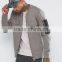 Custom Baseball Collar Chest And Side Pockets Zip Arm Design Grey Men's 100% Cotton Casual Zip Closure Sweatshirt