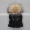 Myfur Chinese Manufacturer Woolen Hat for Kids With Detachable Raccoon Fur Pompom