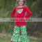 hot sale reindeer embroidery wholesale girls top and pant sets