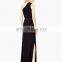 china fashion one shoulder black ladies long evening party wear gown with belt