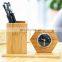 Spring diy funny wooden kids writing assistant pencil pen holder with digital desk & table clock for office desk decoration