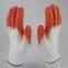 white polyester thread knitted orange PVC palm and fingers coated water-proof abrasion-resistant safety work gloves