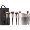 Private Label Luxury Makeup Brush Set with Leather Bag Champagne Gold Foundation Eyeshadow Mascara and Shaving Brush