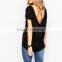 plain knit short sleeve off-back O-collar blouse for women OEM service