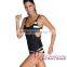 Hot Sale Wholesale Black Layered-Style Striped Swimwear Women One Piece