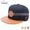 custom made wholesale snapback hat leather fabric brim with leather patch