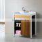 Mirror on wall home store and washing basin floor standing bathroom cabinet