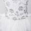 Sliver Gray PU Applique Flower Embroidered Silver Lurex Mesh Fashion Children Girls Party Dress