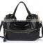 Black Customised Genuine Leather Handbag Travel Kit Bag Women Tote Bag