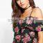 Ruffled Rompers Dark Floral Print Off The Shoulder Playsuit Womens Sexy Onesie Jumpsuit