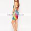 2016 Rayon Elastic Knitted Bandeau Bandage Festival Rainbow Dress Off Shoulder Silm Bodycon Mini Dress