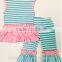 Boutique Baby Clothes Pink And White Stripes Sleeveless Top Pink Cake Ruffle Pants Casual Comfortable Toddler Outfit