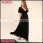 Latest Women Summer Short Sleeve V-neck Long Maxi Black Chiffon Dress