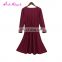 Drop Free Shipping Ladies Long Sleeve Solid Red Color Fashion Dress