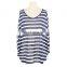 Navy Stripe Print Lady Plus Size Top Poncho Women Apparel