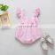 Wholesale light color stripe pattern romper with big bow Soft Baby Girl Romper