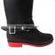 Cool woman fluorescence low heel boots side buckle high rain boots with back zipper