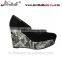 Black suede ladies wedge sandals