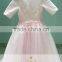 ASAP-09 Real Pictures Beaded Applqiues Tulle Satin Jewel Neck Short Sleeves Pink Ball Gown Flower Girl Dresses